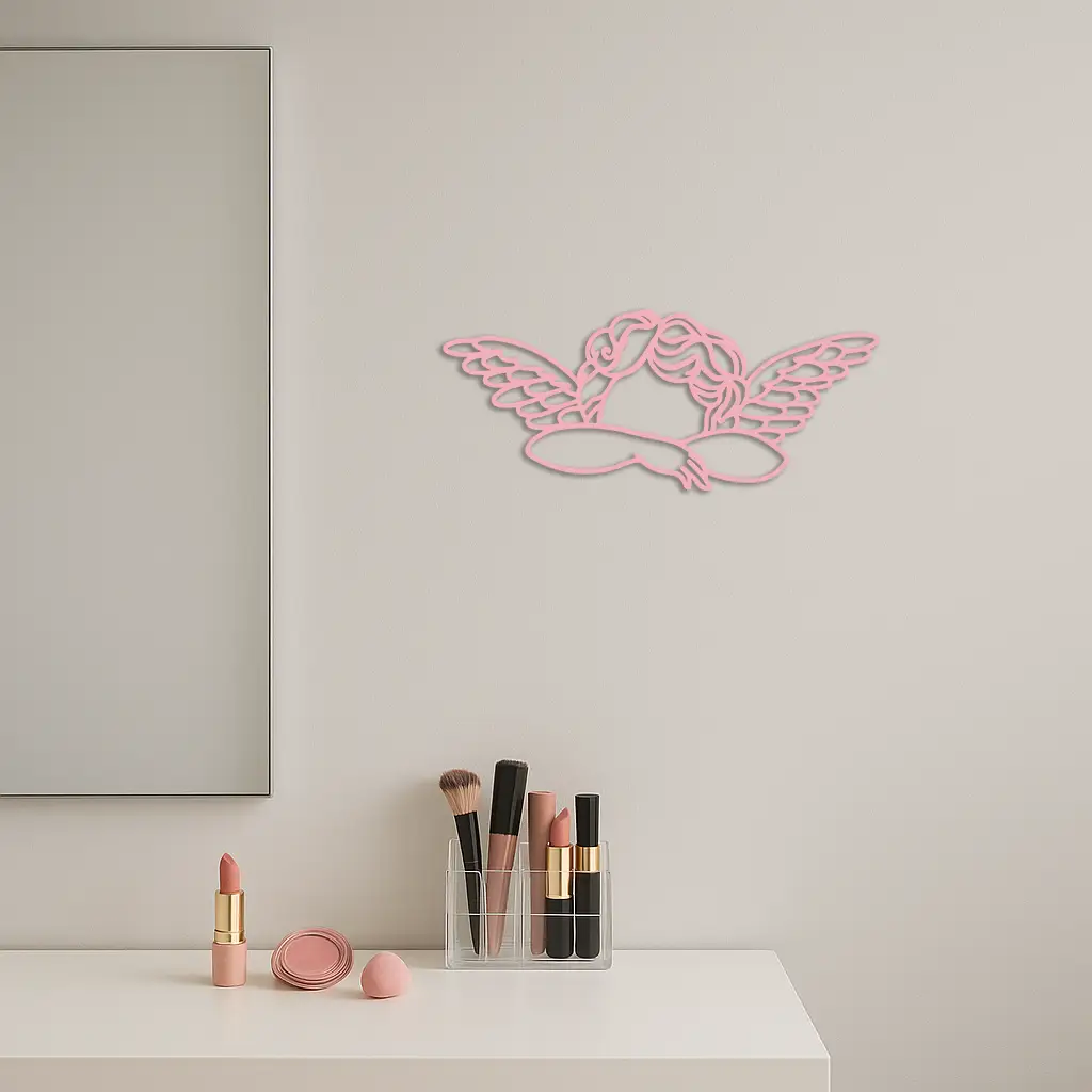 Pink Angel Silhouette Metal Wall Art – Elegant Guardian Wings Design - KAFGP005 by Enova Art