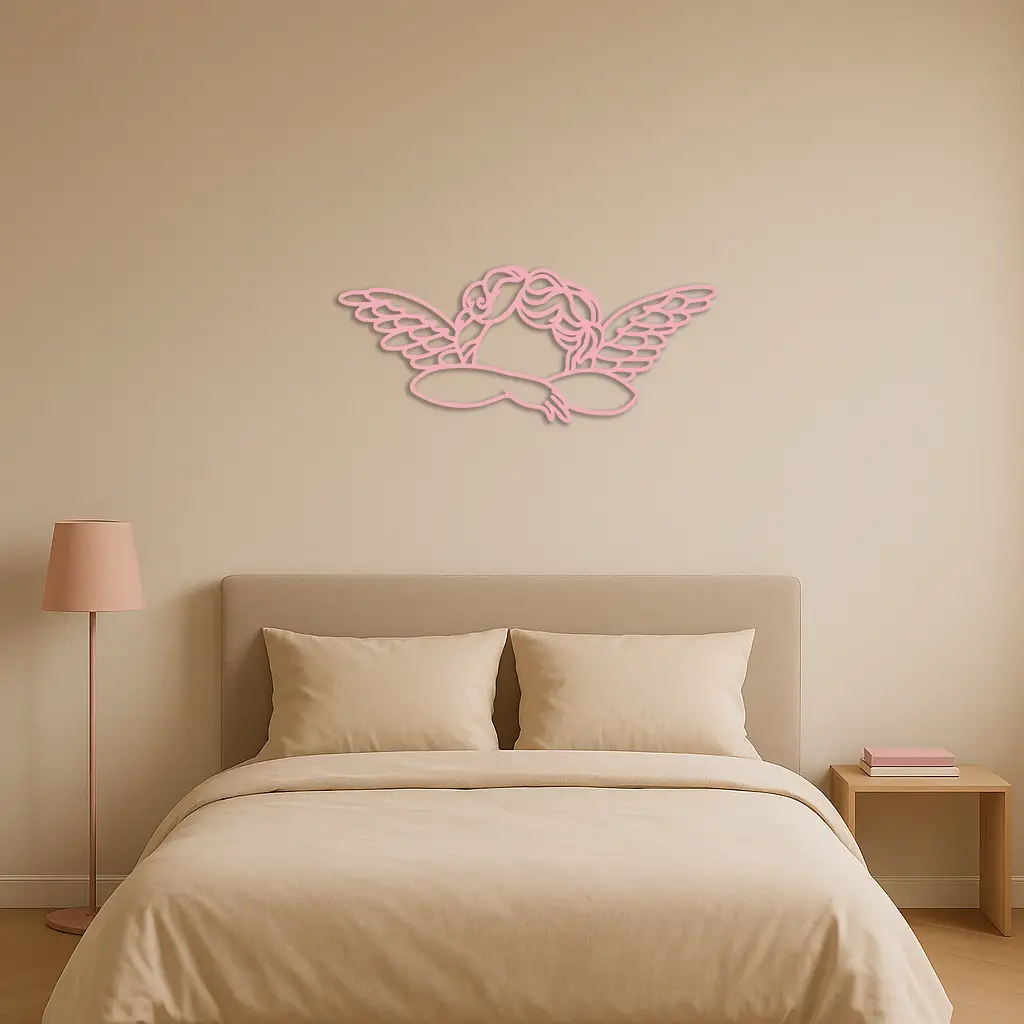 Pink Angel Silhouette Metal Wall Art – Elegant Guardian Wings Design - KAFGP005 by Enova Art