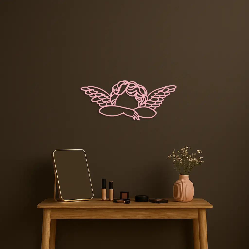 Pink Angel Silhouette Metal Wall Art – Elegant Guardian Wings Design - KAFGP005 by Enova Art