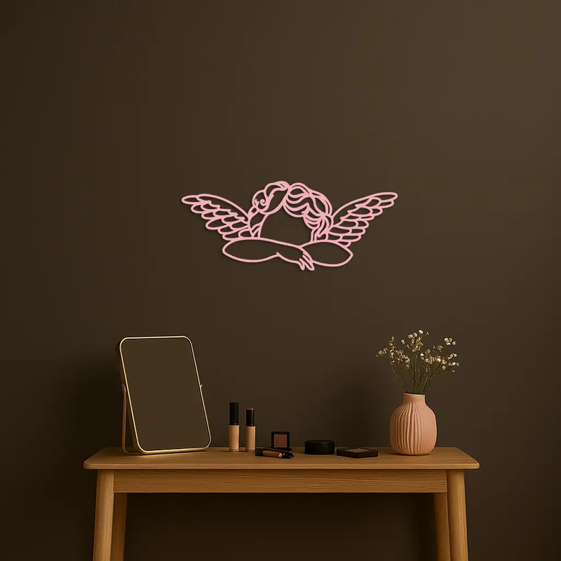 Pink Angel Silhouette Metal Wall Art – Elegant Guardian Wings Design - KAFGP005 by Enova Art