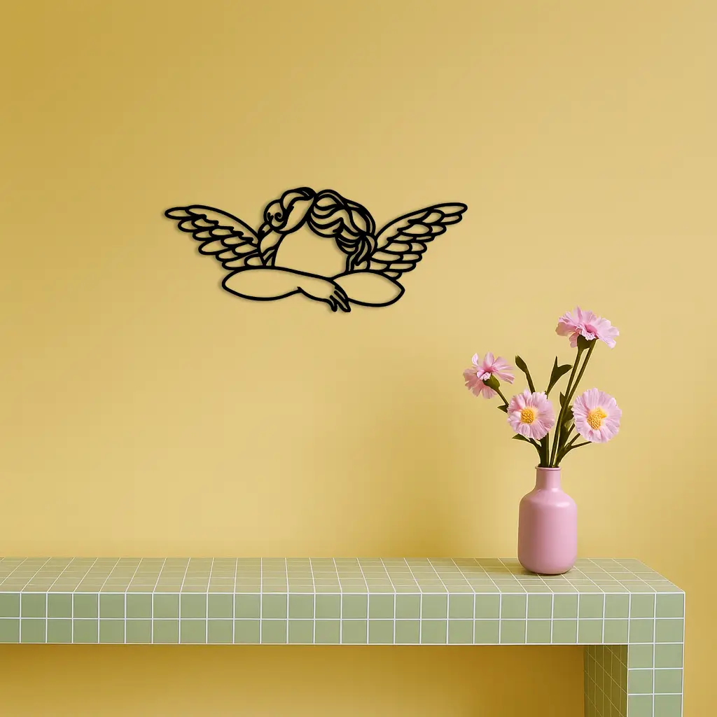 Pink Angel Silhouette Metal Wall Art – Elegant Guardian Wings Design - KAFGP005 by Enova Art