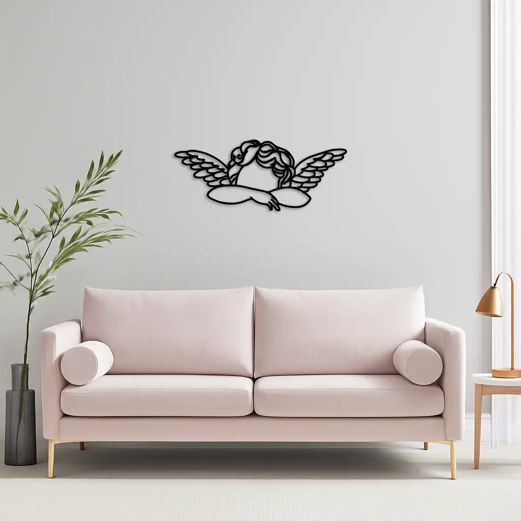 Pink Angel Silhouette Metal Wall Art – Elegant Guardian Wings Design - KAFGP005 by Enova Art