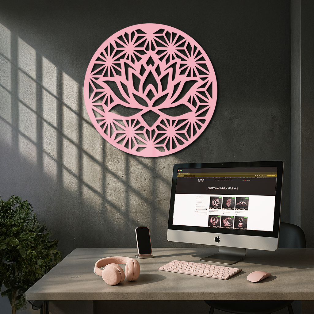 Pink Lotus Flower Metal Wall Art – Elegant Spiritual Bloom Design - KAFGP006 by Enova Art