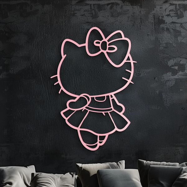 Pink Cute Cat Silhouette Metal Wall Art – Playful Character Design - KAFGP007
