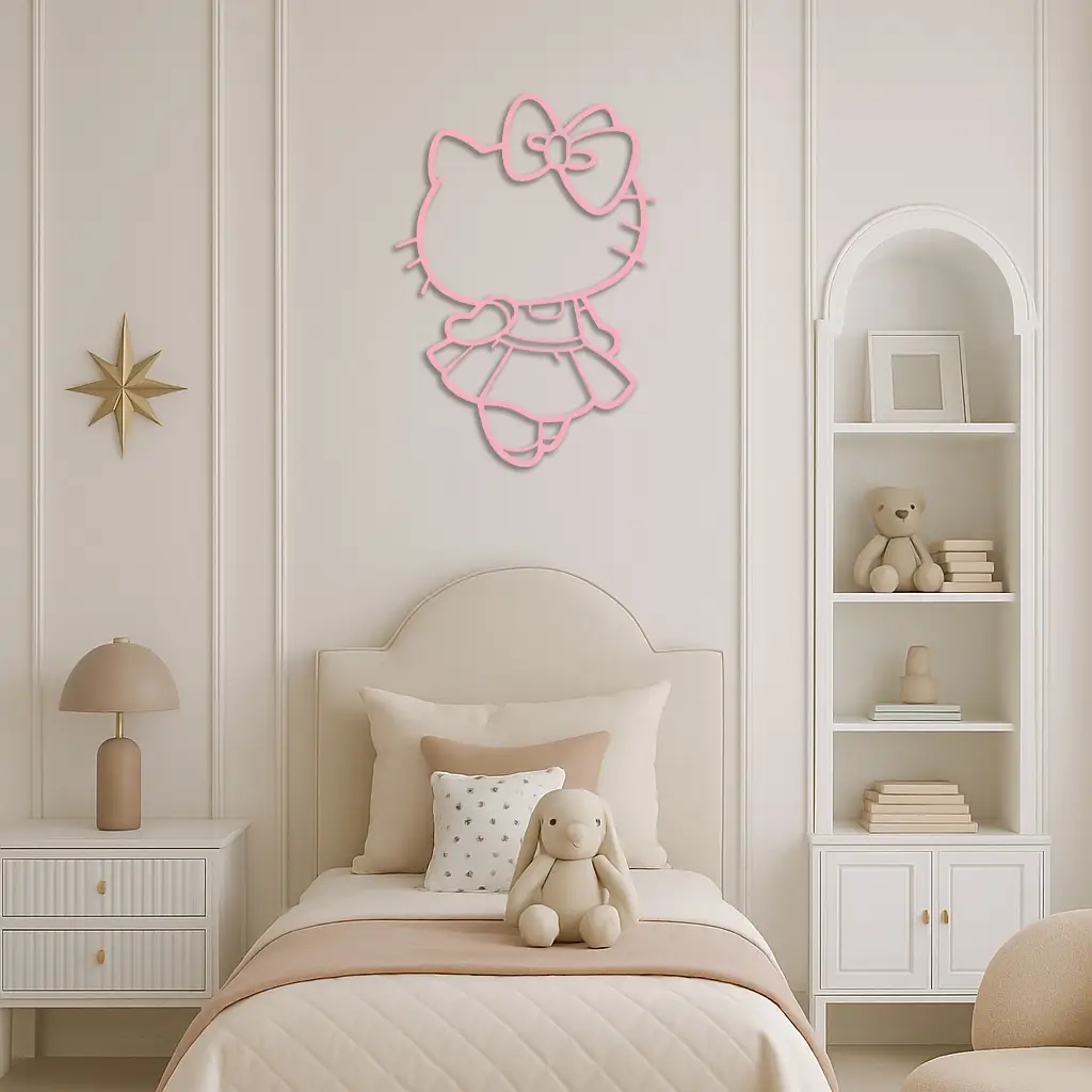 Pink Cute Cat Silhouette Metal Wall Art – Playful Character Design - KAFGP007 by Enova Art