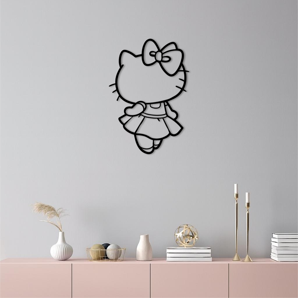Pink Cute Cat Silhouette Metal Wall Art – Playful Character Design - KAFGP007 by Enova Art