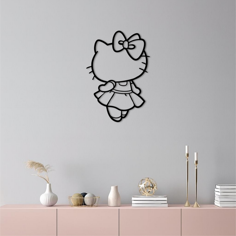 Pink Cute Cat Silhouette Metal Wall Art – Playful Character Design - KAFGP007 by Enova Art