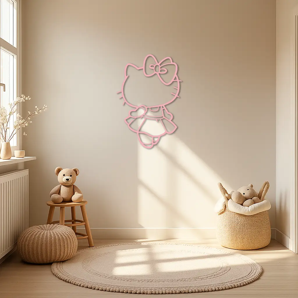 Pink Cute Cat Silhouette Metal Wall Art – Playful Character Design - KAFGP007 by Enova Art