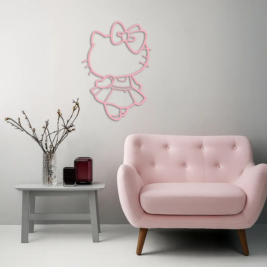 Pink Cute Cat Silhouette Metal Wall Art – Playful Character Design - KAFGP007 by Enova Art
