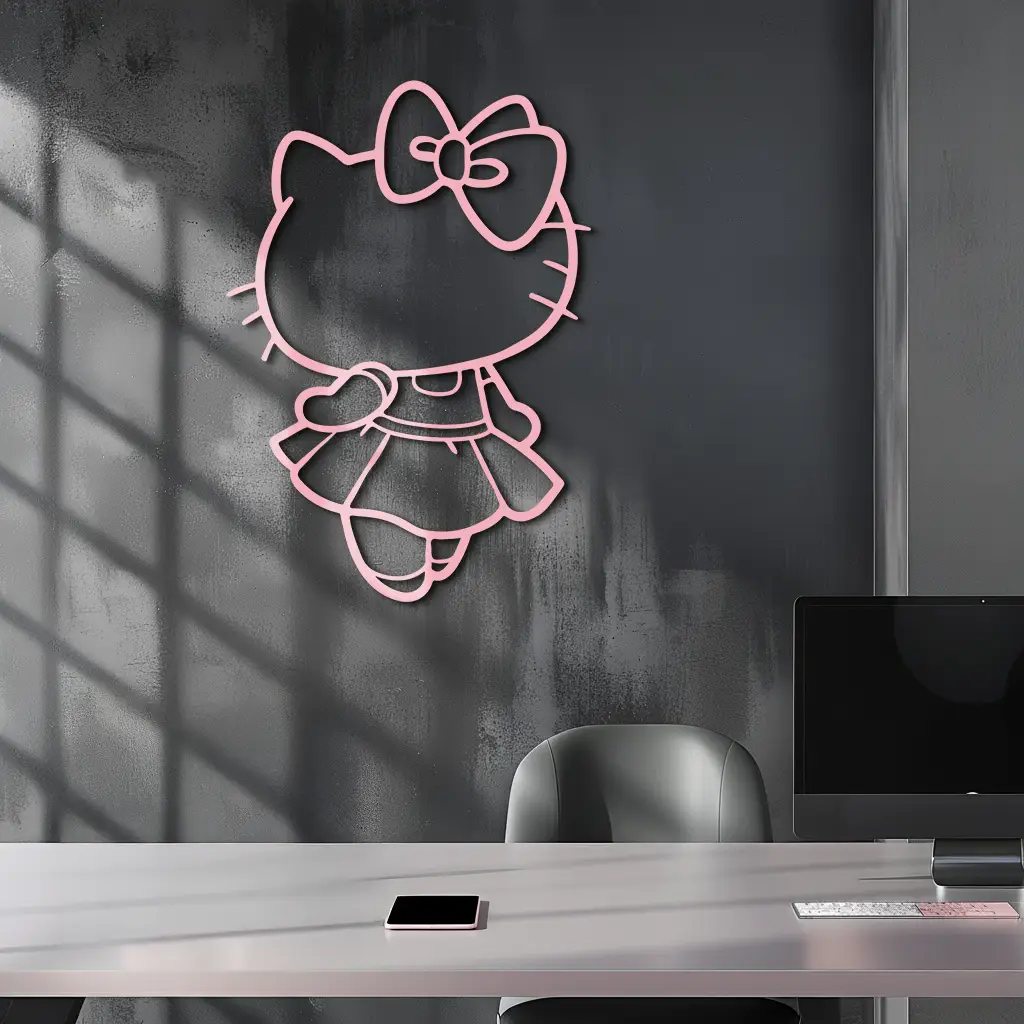 Pink Cute Cat Silhouette Metal Wall Art – Playful Character Design - KAFGP007 by Enova Art