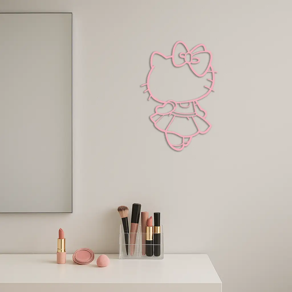 Pink Cute Cat Silhouette Metal Wall Art – Playful Character Design - KAFGP007 by Enova Art