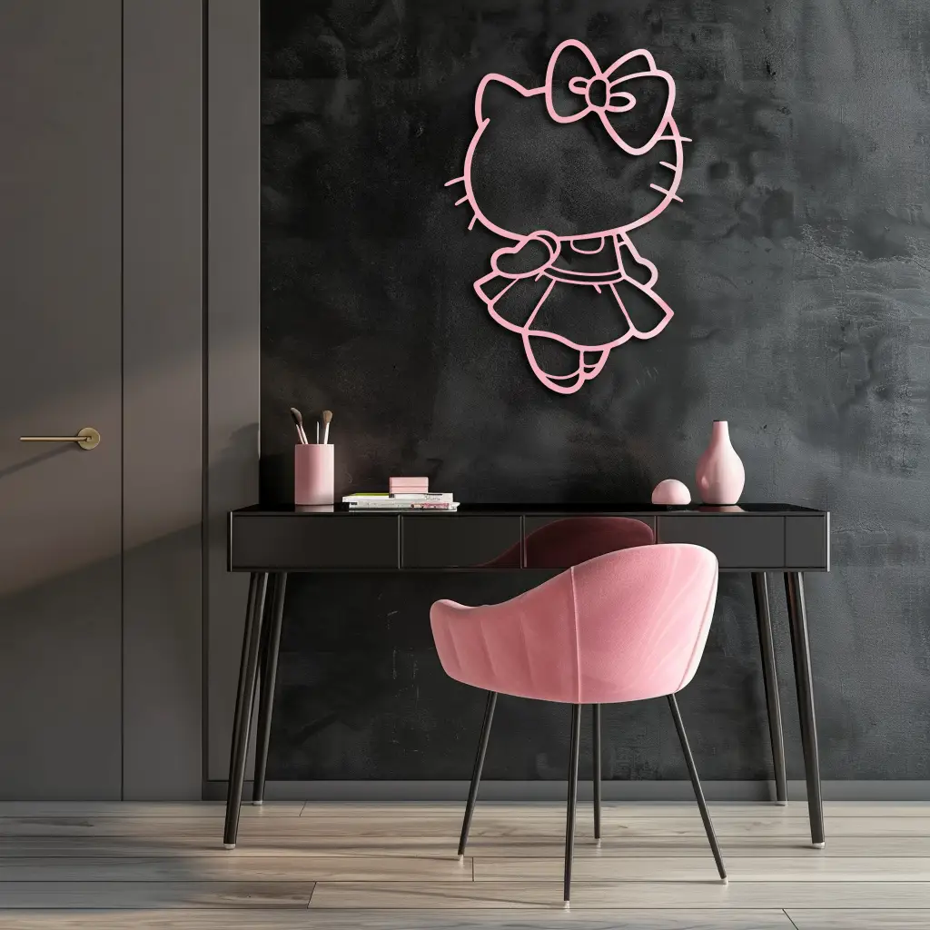 Pink Cute Cat Silhouette Metal Wall Art – Playful Character Design - KAFGP007 by Enova Art
