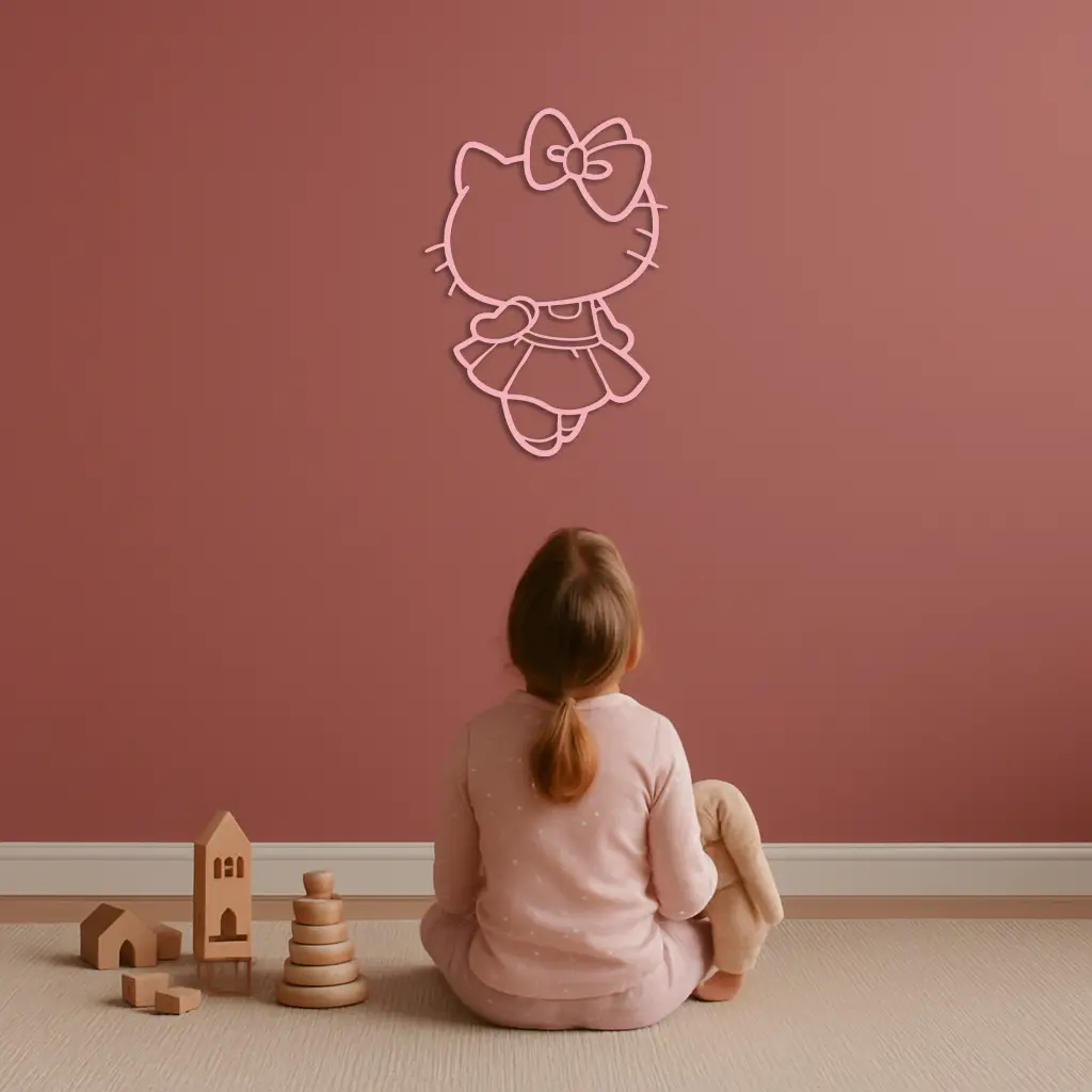 Pink Cute Cat Silhouette Metal Wall Art – Playful Character Design - KAFGP007 by Enova Art