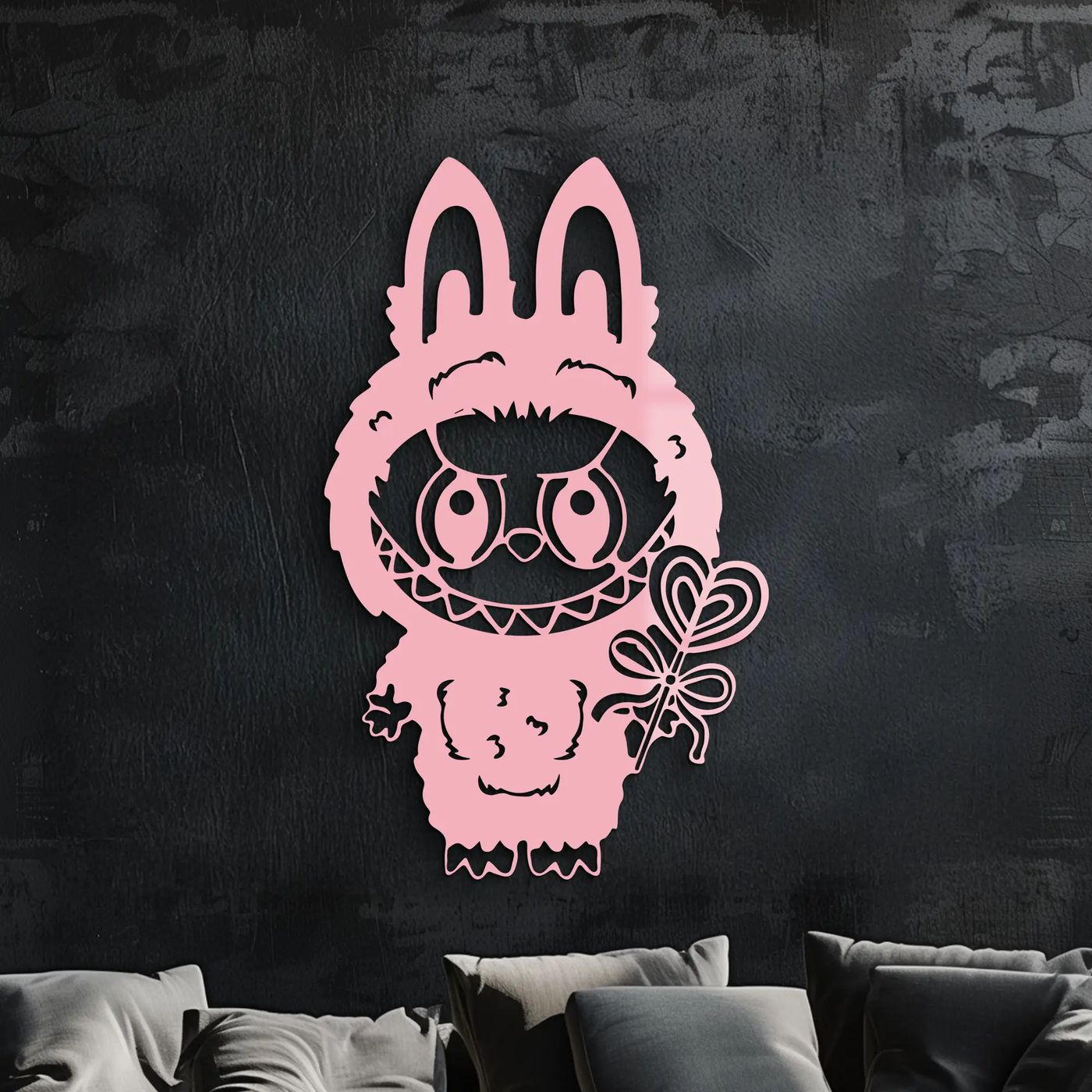 Pink Labubu Metal Wall Art – Playful Character Silhouette Decor - KAFGP008 by Enova Art