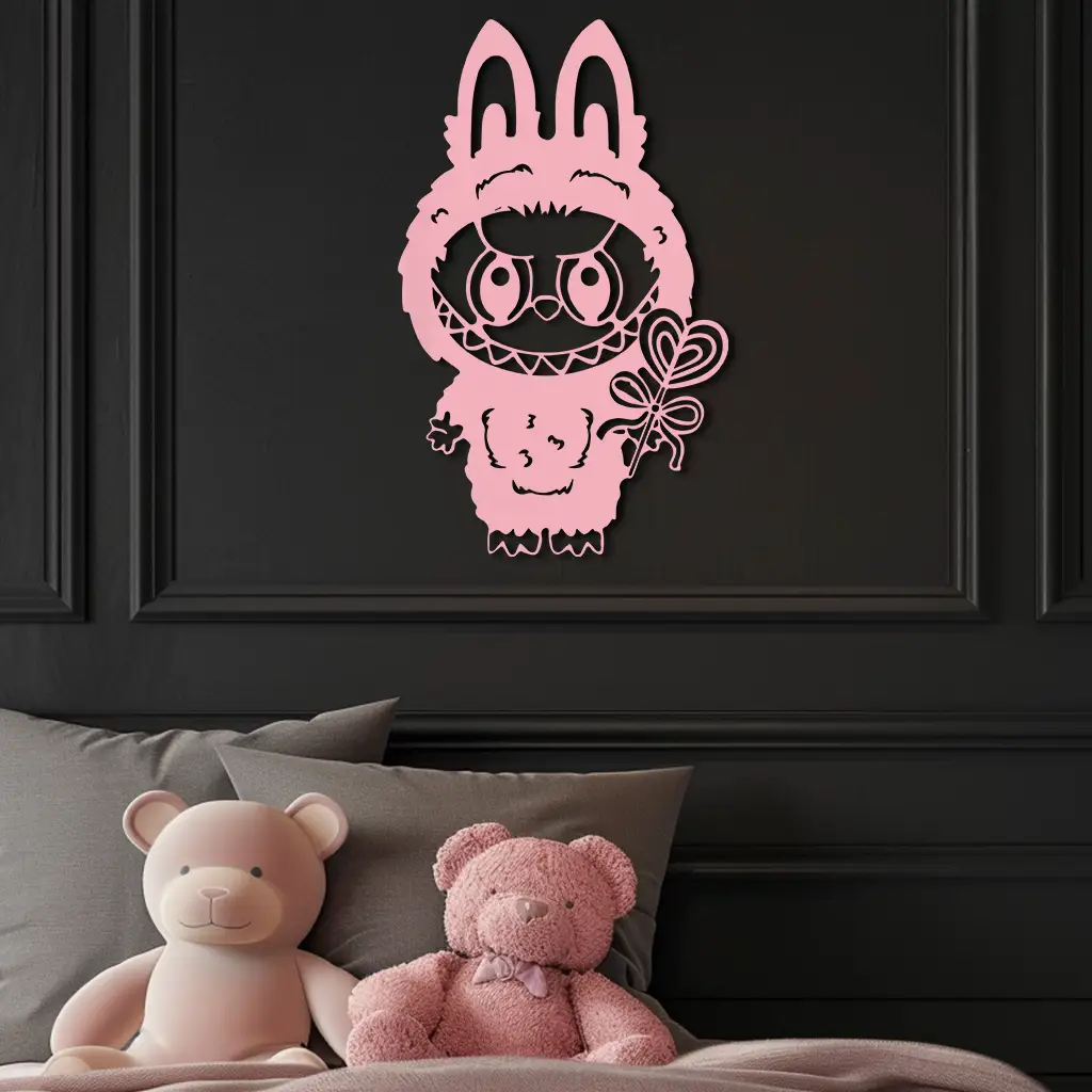 Pink Labubu Metal Wall Art – Playful Character Silhouette Decor - KAFGP008 by Enova Art