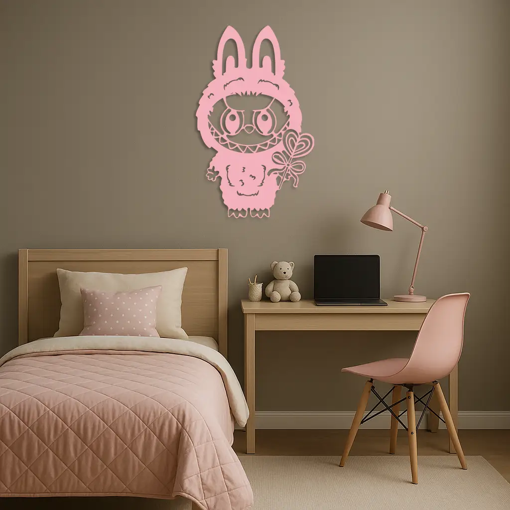 Pink Labubu Metal Wall Art – Playful Character Silhouette Decor - KAFGP008 by Enova Art