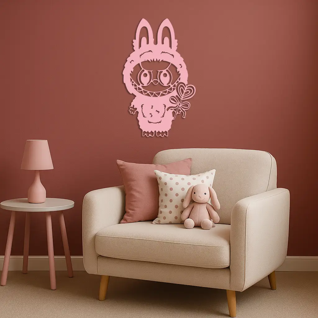 Pink Labubu Metal Wall Art – Playful Character Silhouette Decor - KAFGP008 by Enova Art