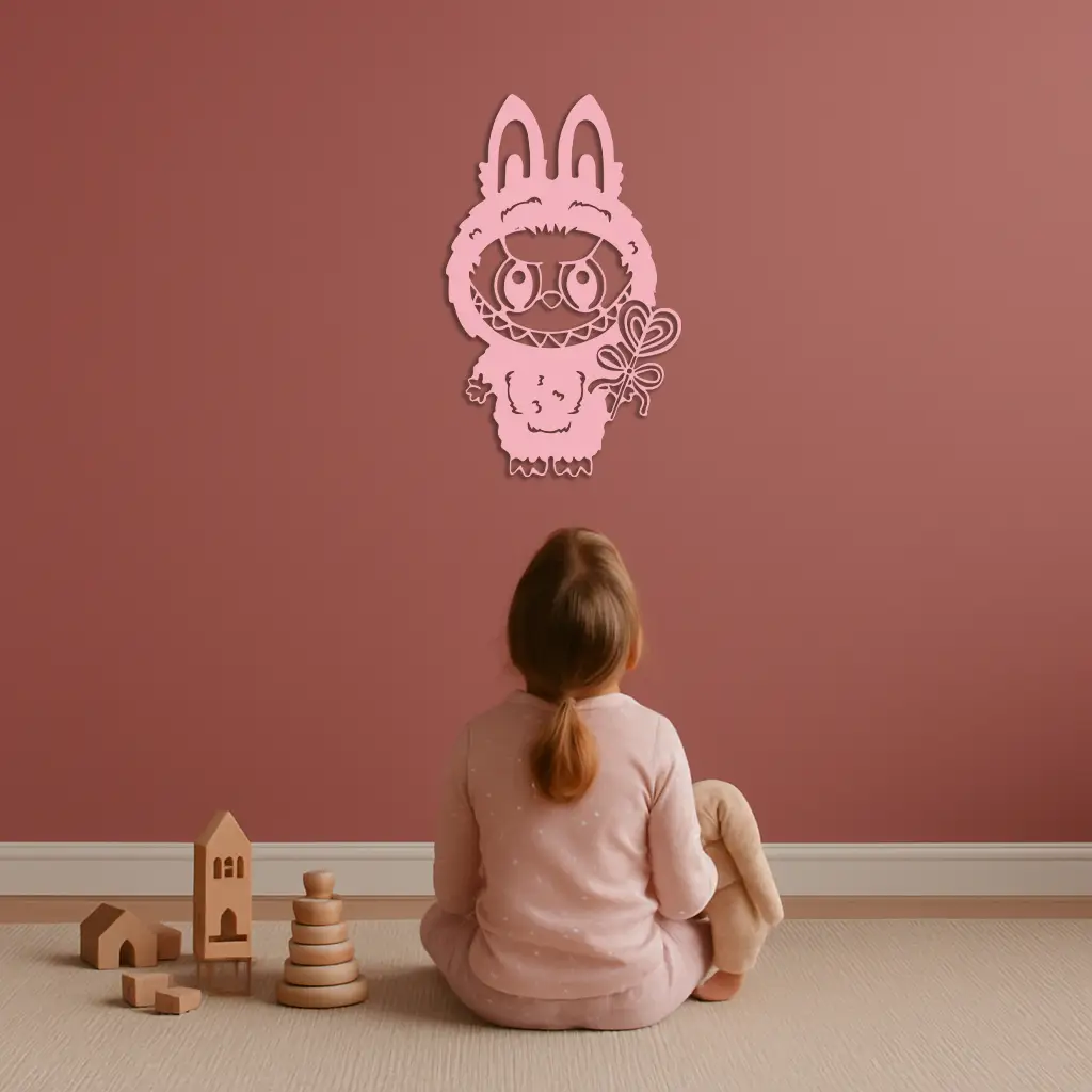 Pink Labubu Metal Wall Art – Playful Character Silhouette Decor - KAFGP008 by Enova Art