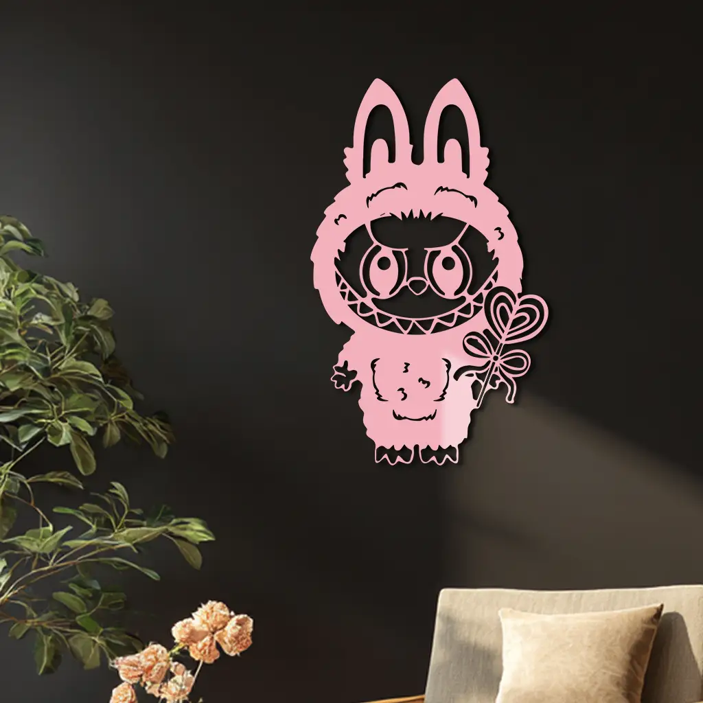 Pink Labubu Metal Wall Art – Playful Character Silhouette Decor - KAFGP008 by Enova Art