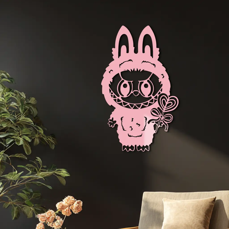 Pink Labubu Metal Wall Art – Playful Character Silhouette Decor - KAFGP008 by Enova Art