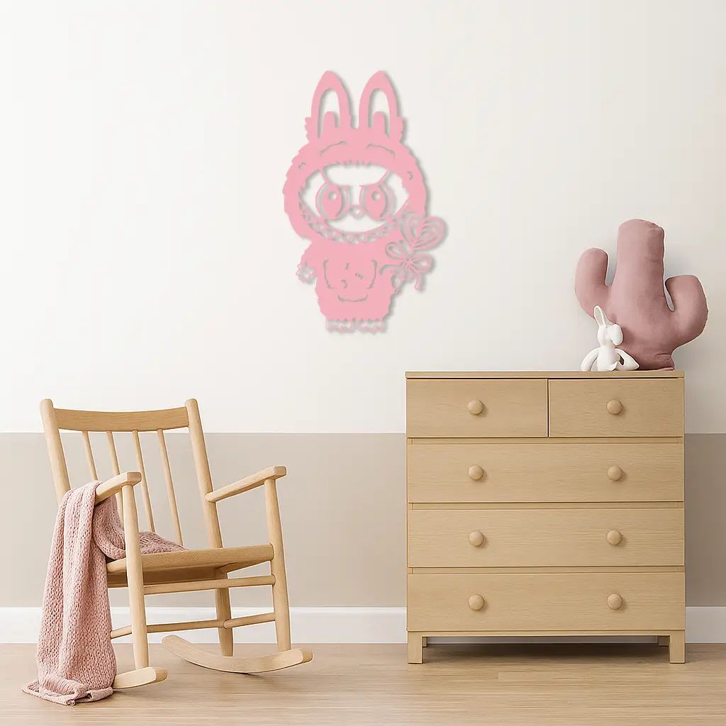 Pink Labubu Metal Wall Art – Playful Character Silhouette Decor - KAFGP008 by Enova Art