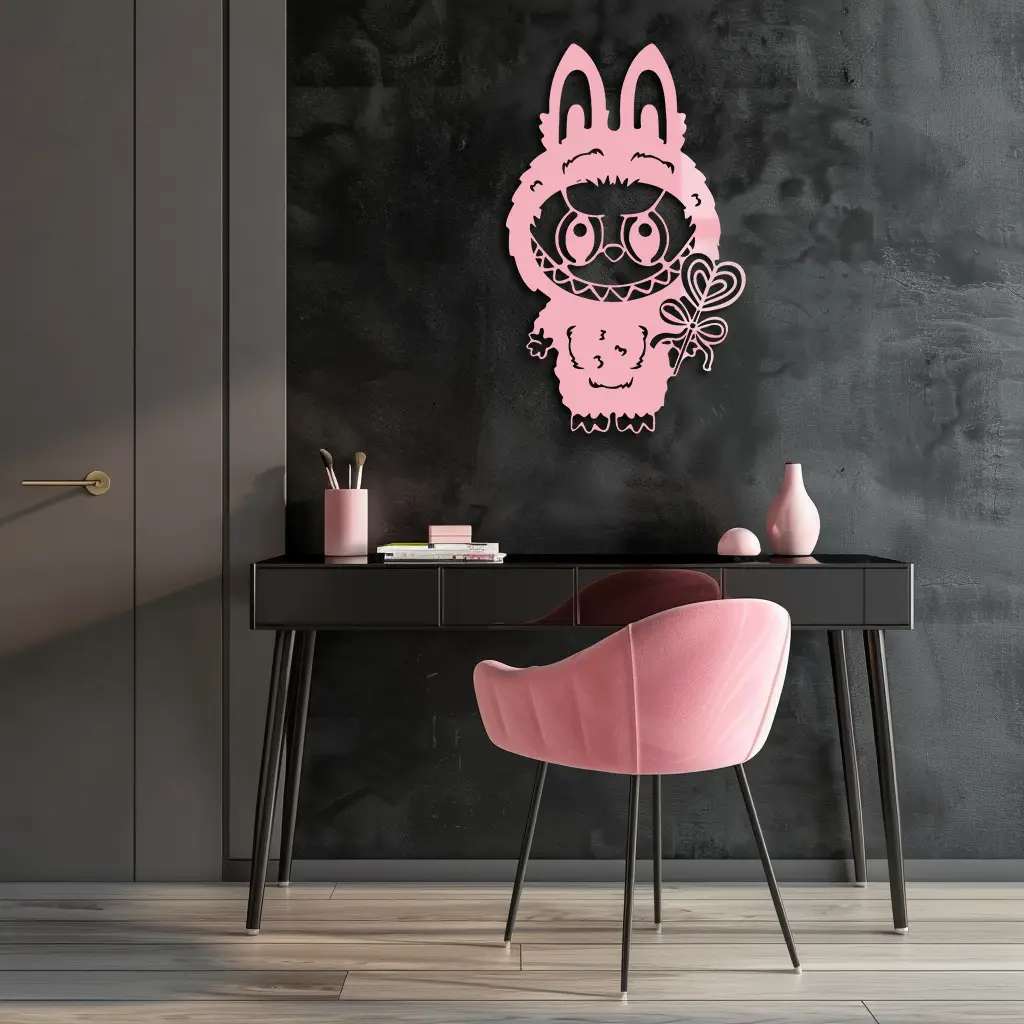 Pink Labubu Metal Wall Art – Playful Character Silhouette Decor - KAFGP008 by Enova Art