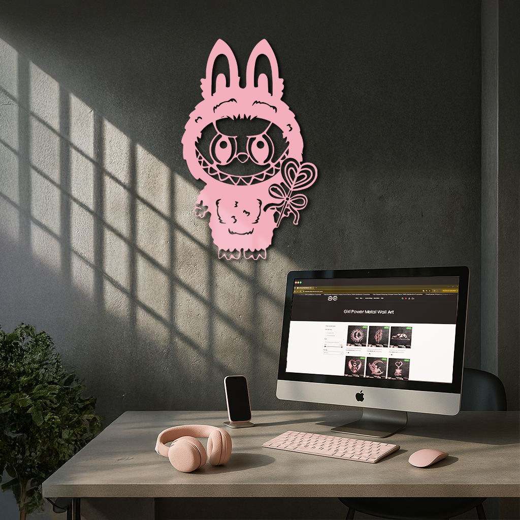 Pink Labubu Metal Wall Art – Playful Character Silhouette Decor - KAFGP008 by Enova Art