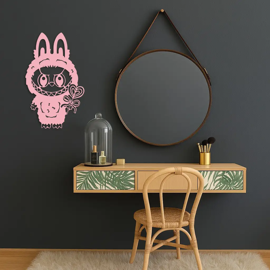 Pink Labubu Metal Wall Art – Playful Character Silhouette Decor - KAFGP008 by Enova Art