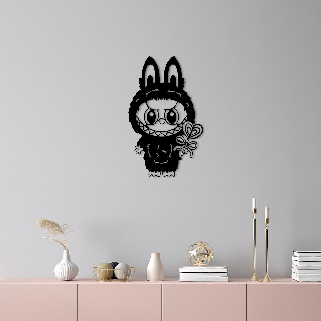 Pink Labubu Metal Wall Art – Playful Character Silhouette Decor - KAFGP008 by Enova Art
