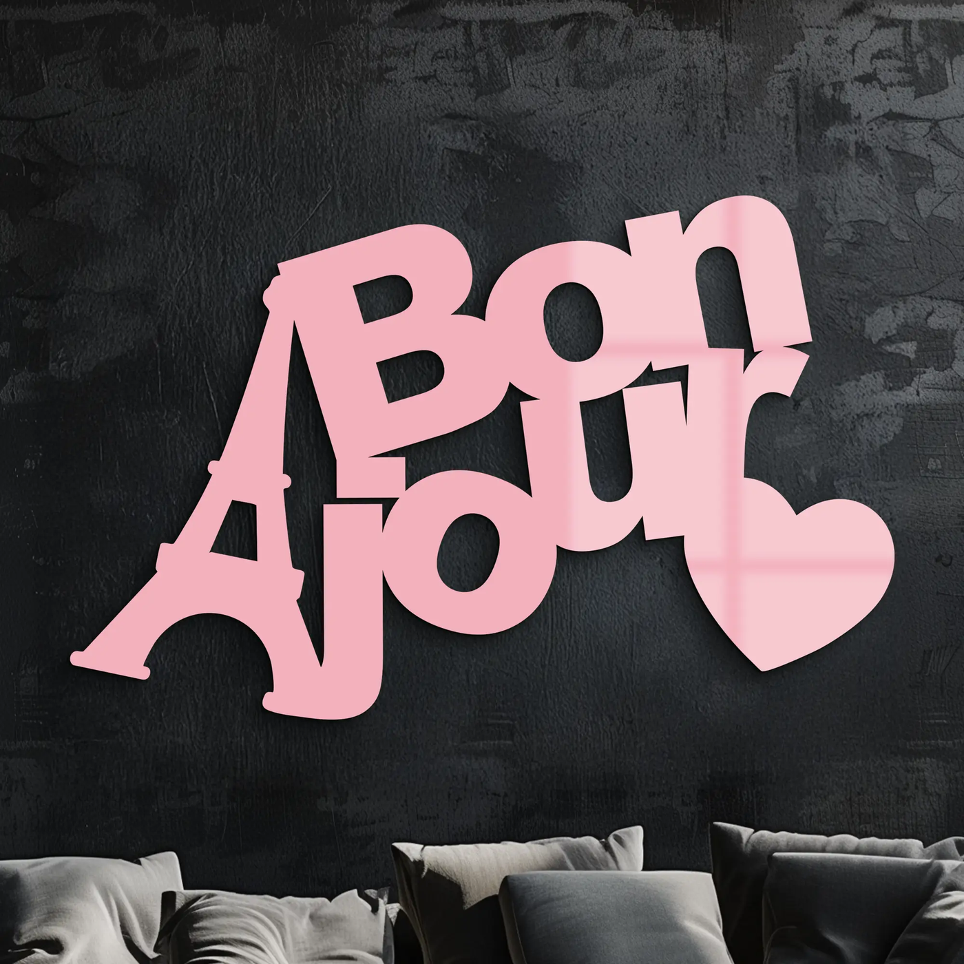 Pink Bonjour Eiffel Tower Metal Wall Art – Paris-Inspired Romantic Decor - KAFGP009 by Enova Art