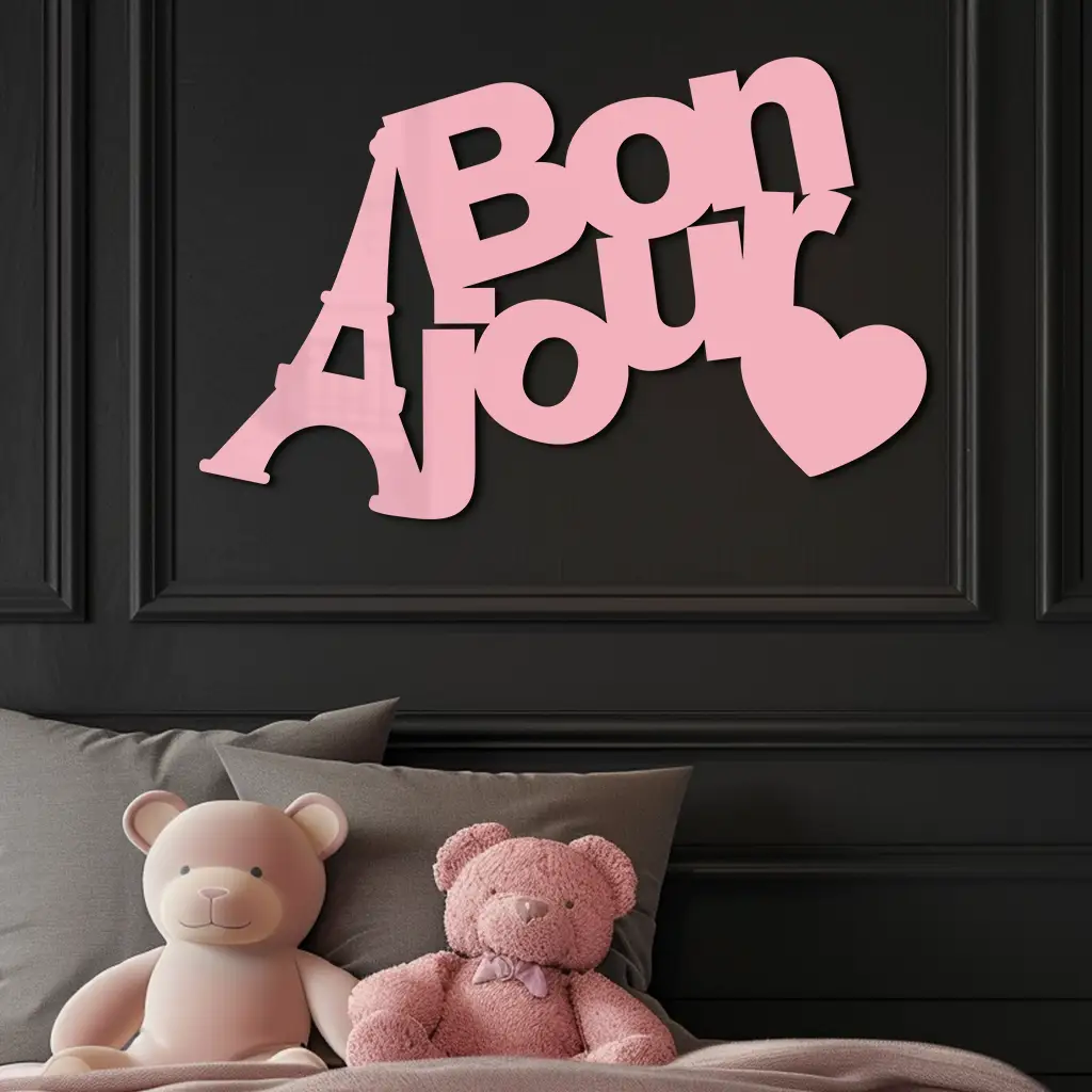 Pink Bonjour Eiffel Tower Metal Wall Art – Paris-Inspired Romantic Decor - KAFGP009 by Enova Art