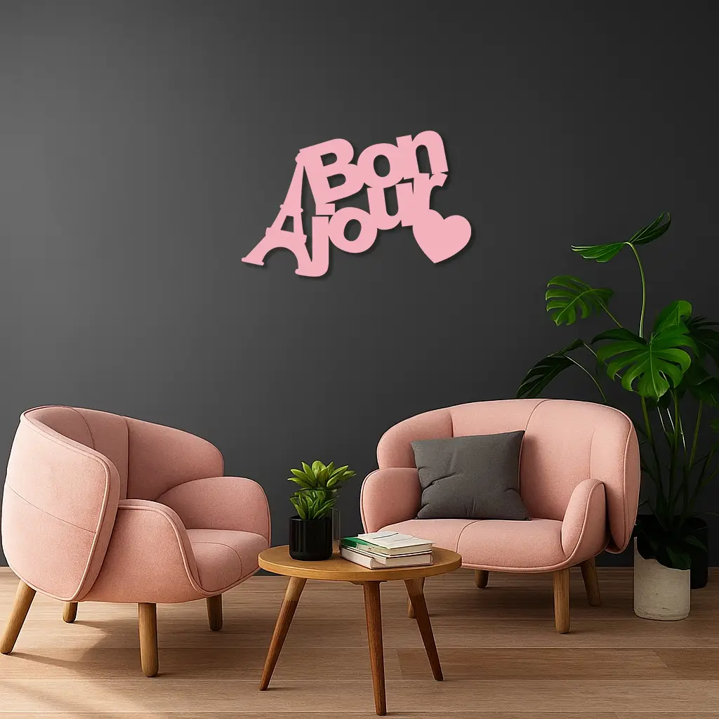 Pink Bonjour Eiffel Tower Metal Wall Art – Paris-Inspired Romantic Decor - KAFGP009 by Enova Art