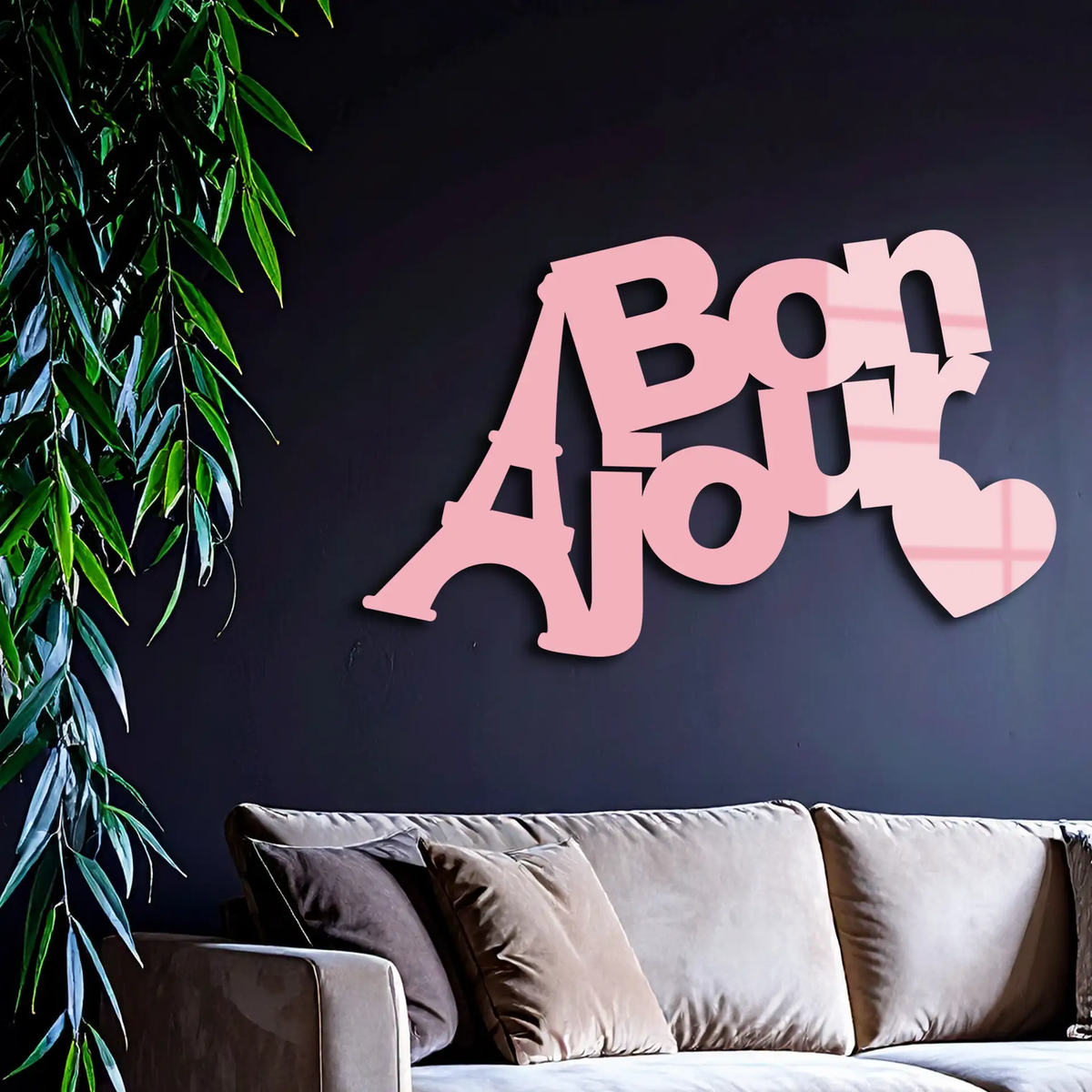 Pink Bonjour Eiffel Tower Metal Wall Art – Paris-Inspired Romantic Decor - KAFGP009 by Enova Art