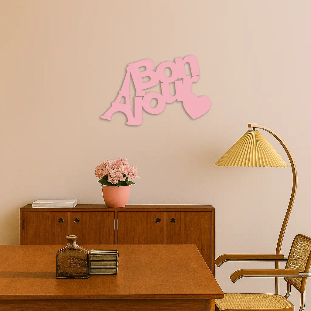 Pink Bonjour Eiffel Tower Metal Wall Art – Paris-Inspired Romantic Decor - KAFGP009 by Enova Art