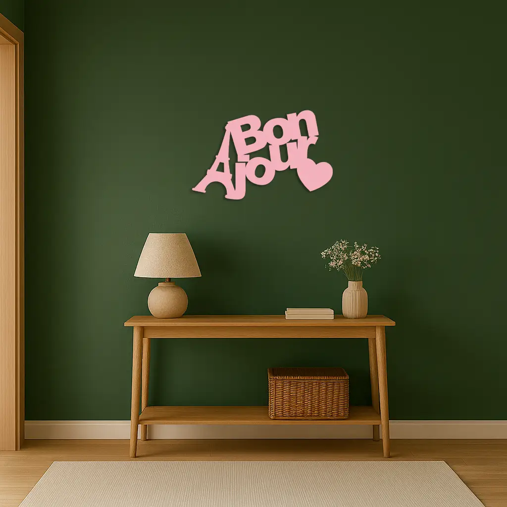 Pink Bonjour Eiffel Tower Metal Wall Art – Paris-Inspired Romantic Decor - KAFGP009 by Enova Art