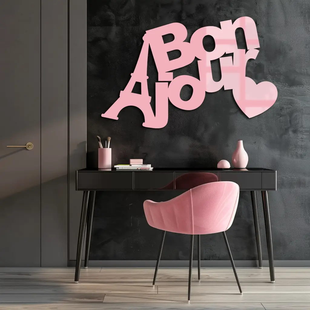 Pink Bonjour Eiffel Tower Metal Wall Art – Paris-Inspired Romantic Decor - KAFGP009 by Enova Art
