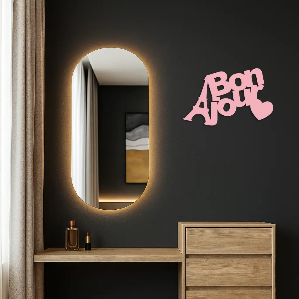 Pink Bonjour Eiffel Tower Metal Wall Art – Paris-Inspired Romantic Decor - KAFGP009 by Enova Art
