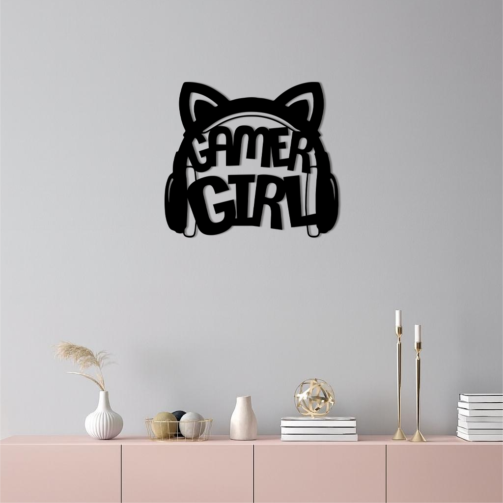 Pink Gamer Girl Metal Wall Art – Playful Gaming Headset Design - KAFGP010 by Enova Art