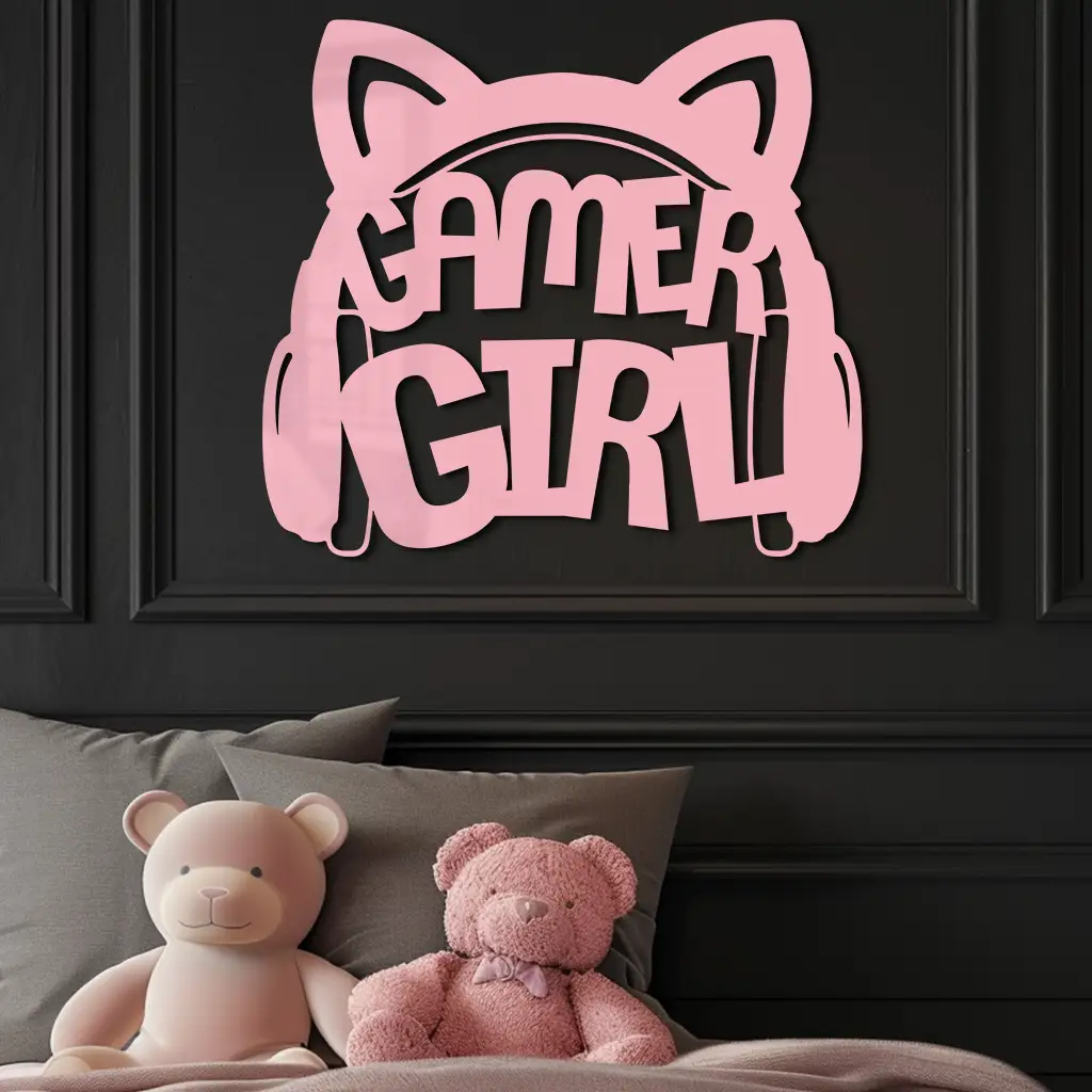 Pink Gamer Girl Metal Wall Art – Playful Gaming Headset Design - KAFGP010 by Enova Art