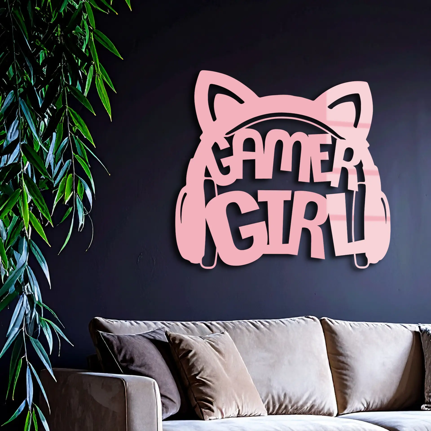 Pink Gamer Girl Metal Wall Art – Playful Gaming Headset Design - KAFGP010 by Enova Art