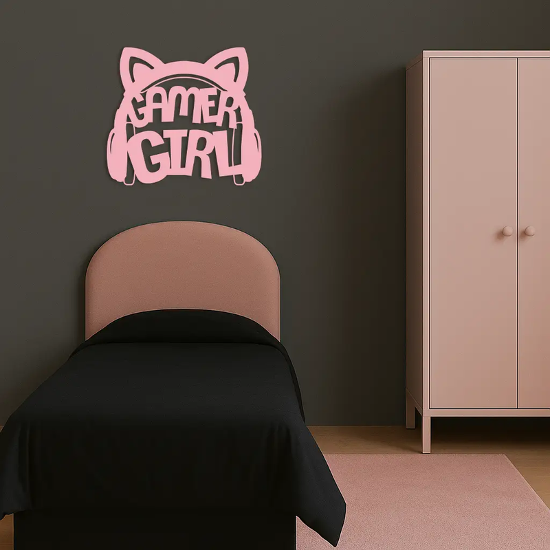 Pink Gamer Girl Metal Wall Art – Playful Gaming Headset Design - KAFGP010 by Enova Art