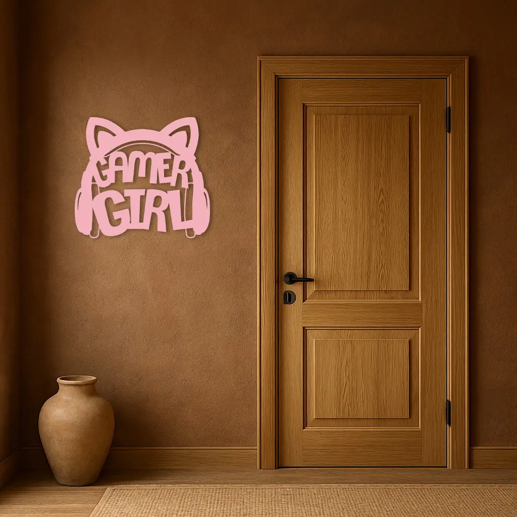 Pink Gamer Girl Metal Wall Art – Playful Gaming Headset Design - KAFGP010 by Enova Art