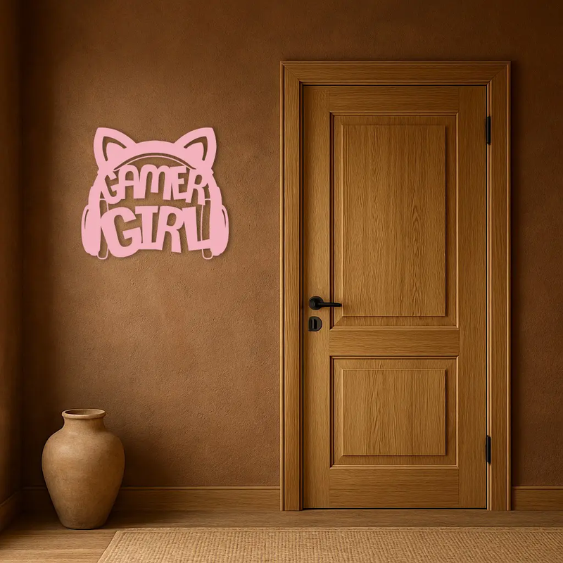 Pink Gamer Girl Metal Wall Art – Playful Gaming Headset Design - KAFGP010 by Enova Art
