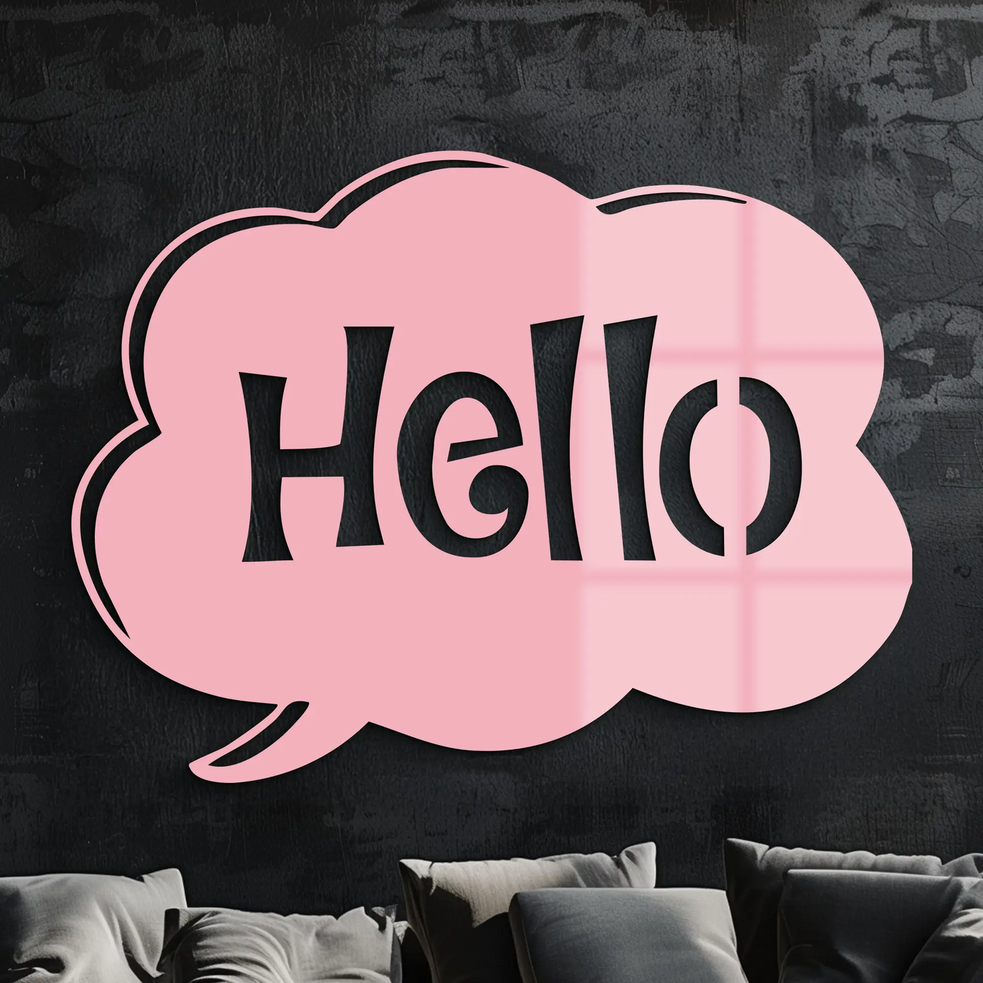 Pink Hello Speech Bubble Metal Wall Art – Playful Greeting Sign - KAFGP011 by Enova Art