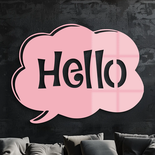 Pink Hello Speech Bubble Metal Wall Art – Playful Greeting Sign - KAFGP011