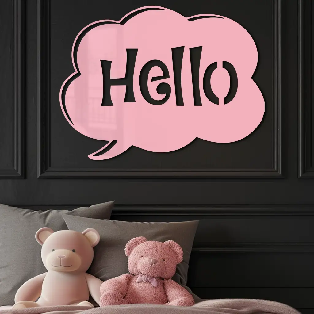 Pink Hello Speech Bubble Metal Wall Art – Playful Greeting Sign - KAFGP011 by Enova Art
