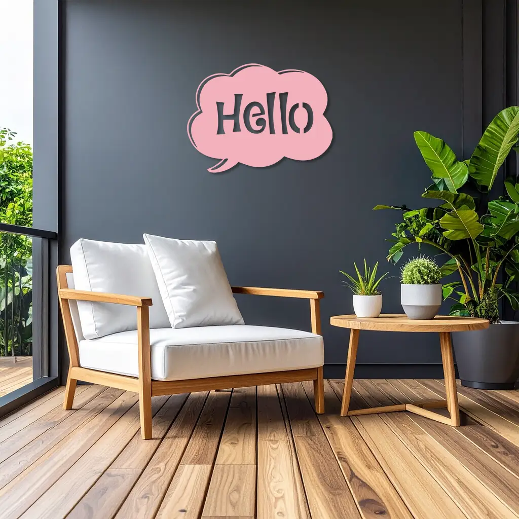Pink Hello Speech Bubble Metal Wall Art – Playful Greeting Sign - KAFGP011 by Enova Art