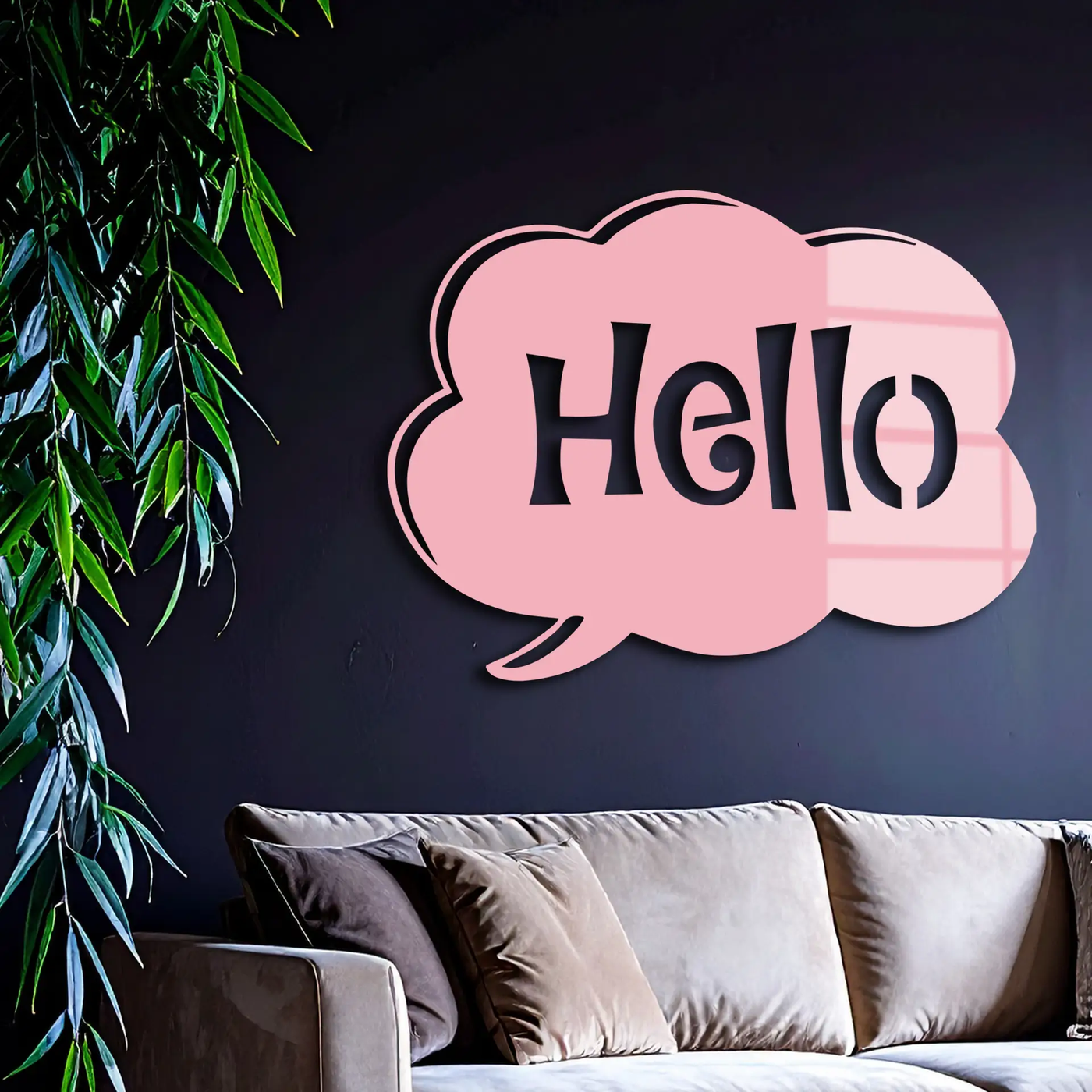 Pink Hello Speech Bubble Metal Wall Art – Playful Greeting Sign - KAFGP011 by Enova Art