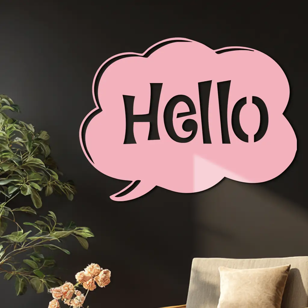 Pink Hello Speech Bubble Metal Wall Art – Playful Greeting Sign - KAFGP011 by Enova Art