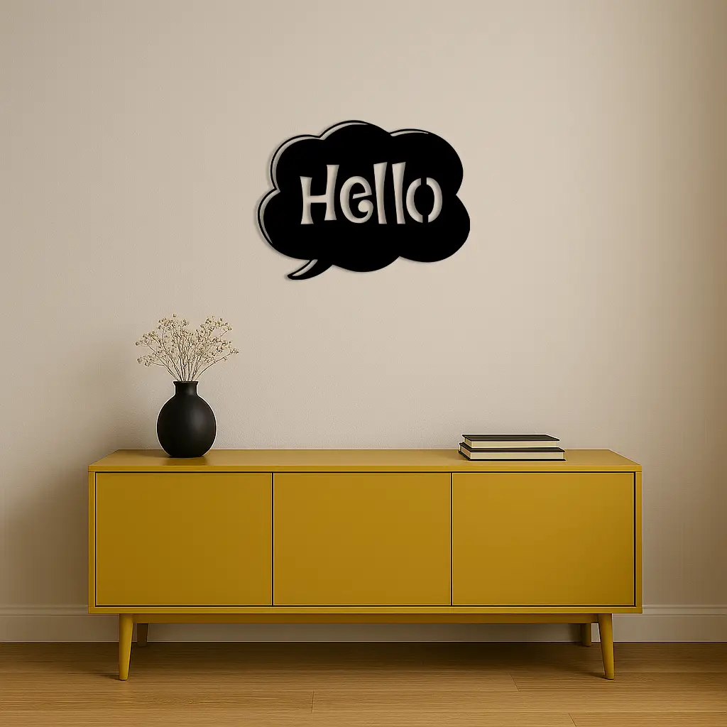 Pink Hello Speech Bubble Metal Wall Art – Playful Greeting Sign - KAFGP011 by Enova Art